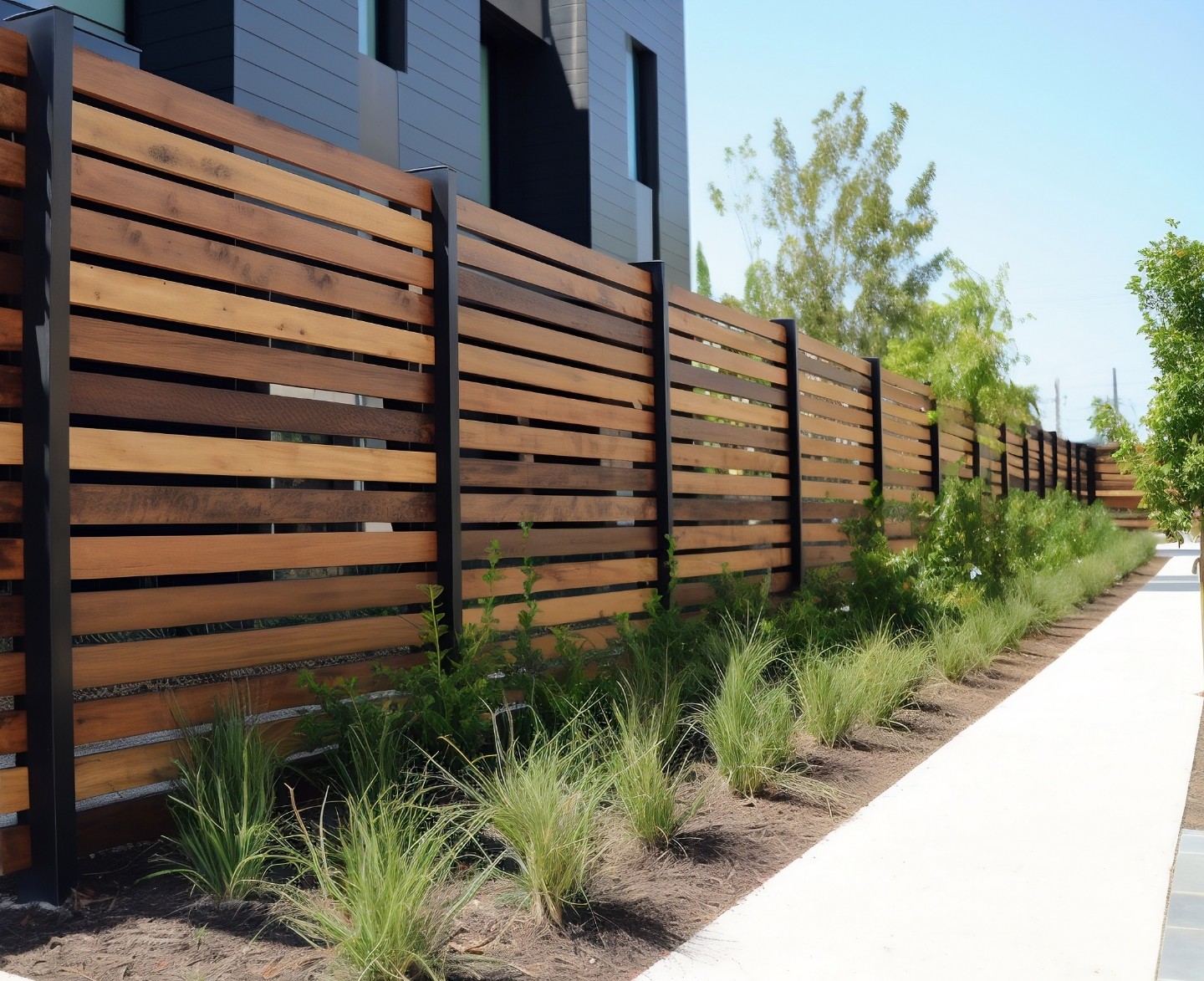 Metal fence outside of commercial building