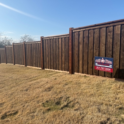 Waxahachie Pre-stained Western Red Cedar Board on Board with Top Cap & Tim with 6x6 post