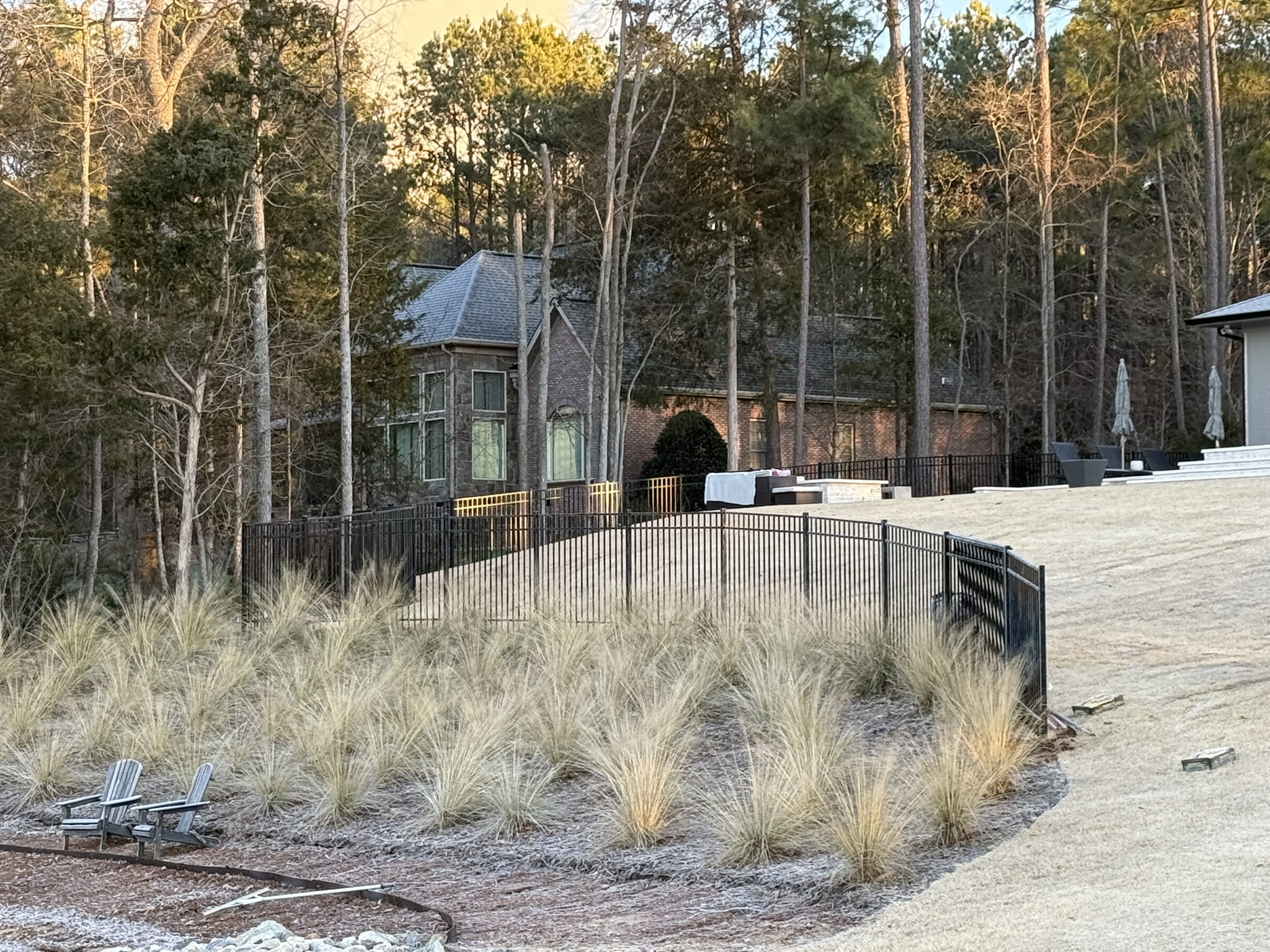 Black Aluminum - 4.5' Three Rail Flat Top - Curved Lines - Lake House