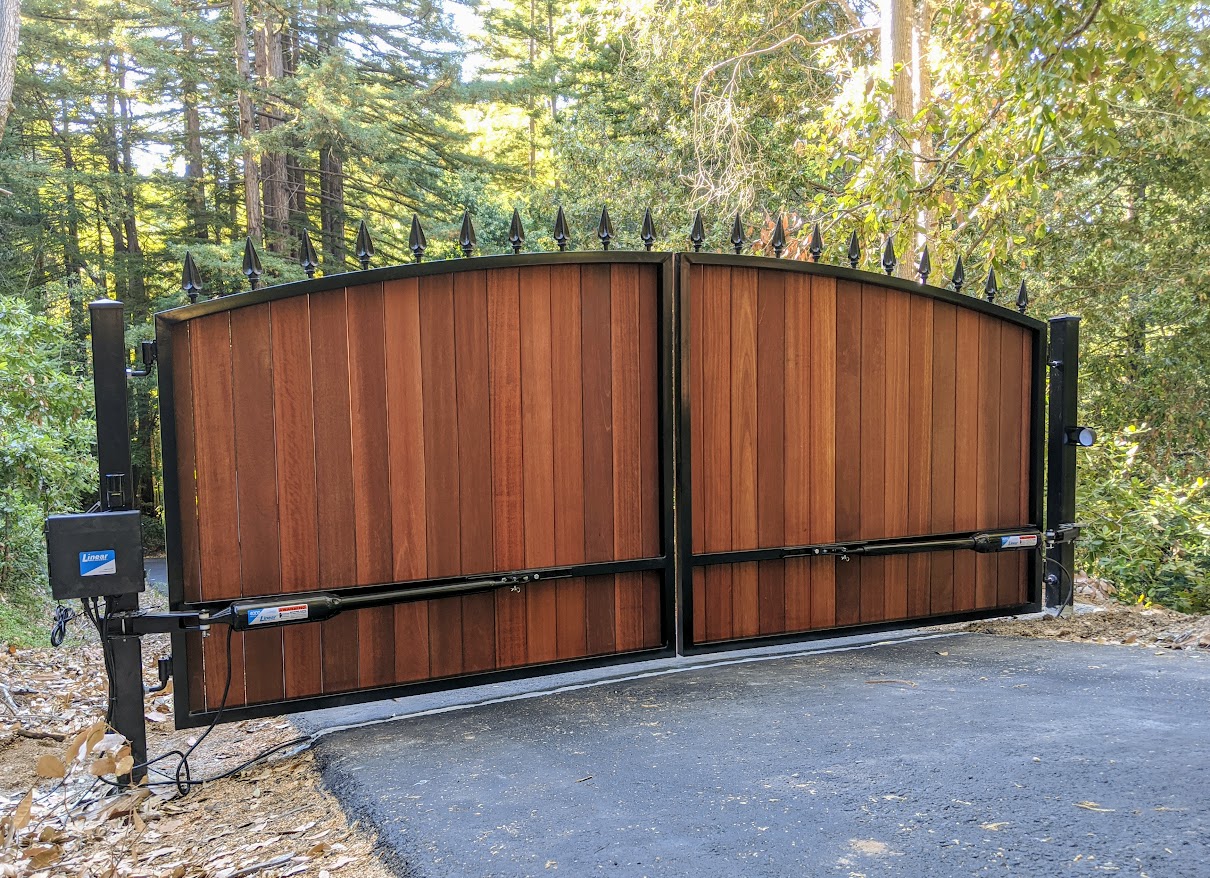 Custom Arched Finial Steel Gate Frame - Cedar Infill