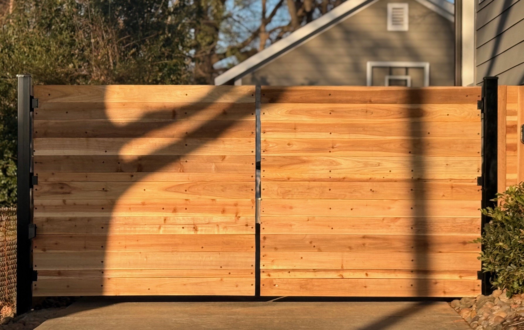 Horizontal Cedar Driveway Gate - Steel Frame and Liftmaster LA400 Operator