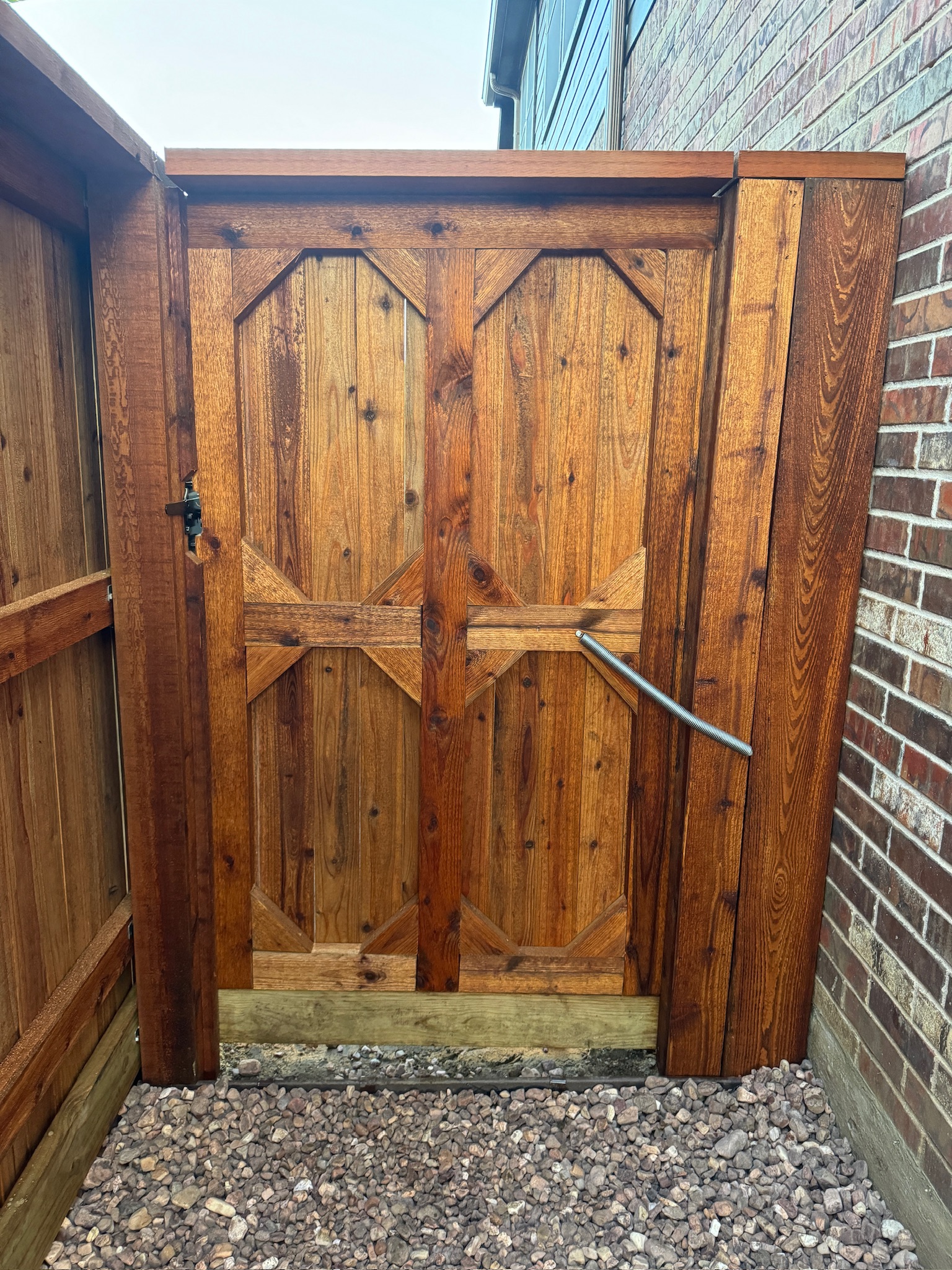 Custom 4' wide cedar gate with double framing and hidden posts