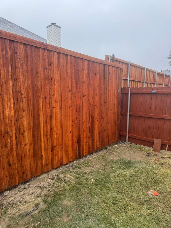 Flower Mound - 8' cedar board on board, custom Dark Red stain